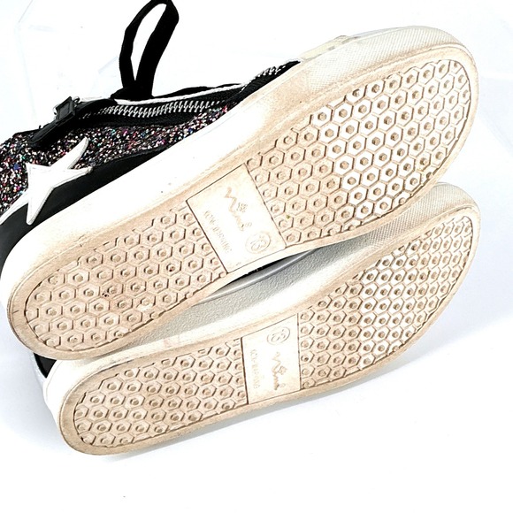 Nina Size 13 Kids Yuti Star High Top Sneakers Silver Black Glitter Lace Up Zip - Picture 12 of 16